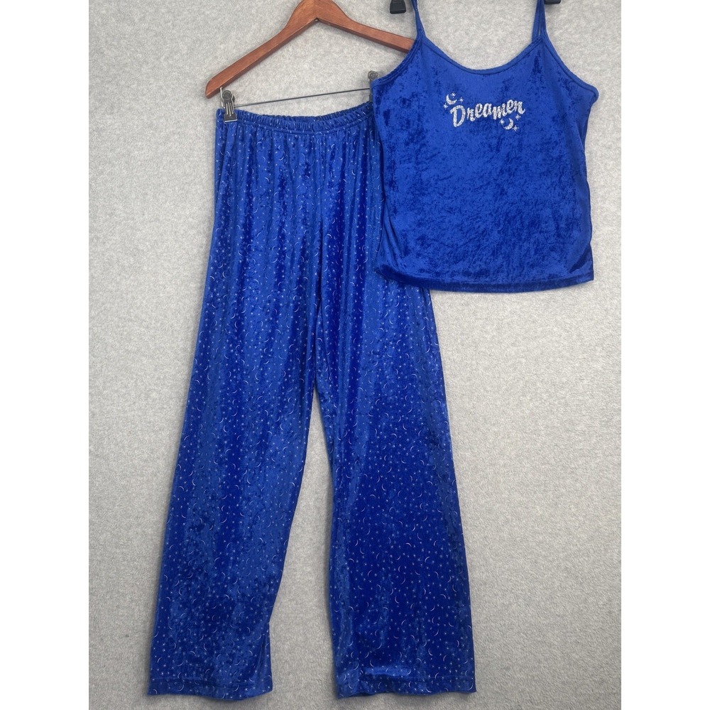 Spoiled Girl VTG 90s Dreamer Velvet Cami Lounge Sleep Set Blue S/M Y2K Celestial